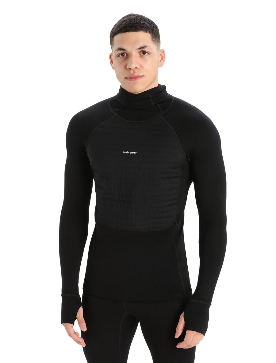 Icebreaker ZoneKnit™ Merino Insulated Long Sleeve Hoodie Férfi Base Layers Fekete | HU 1330SGLO